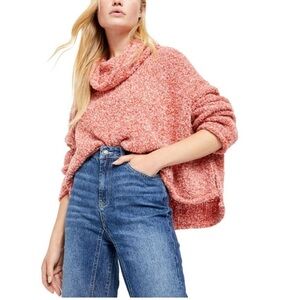 Free People Turtleneck Sweater Women’s Oversized BFF Pullover, Orange, X-Small